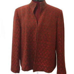 Herve Benard Blazer Women’s Size 12 Orange Wool Open Front Long Sleeve
